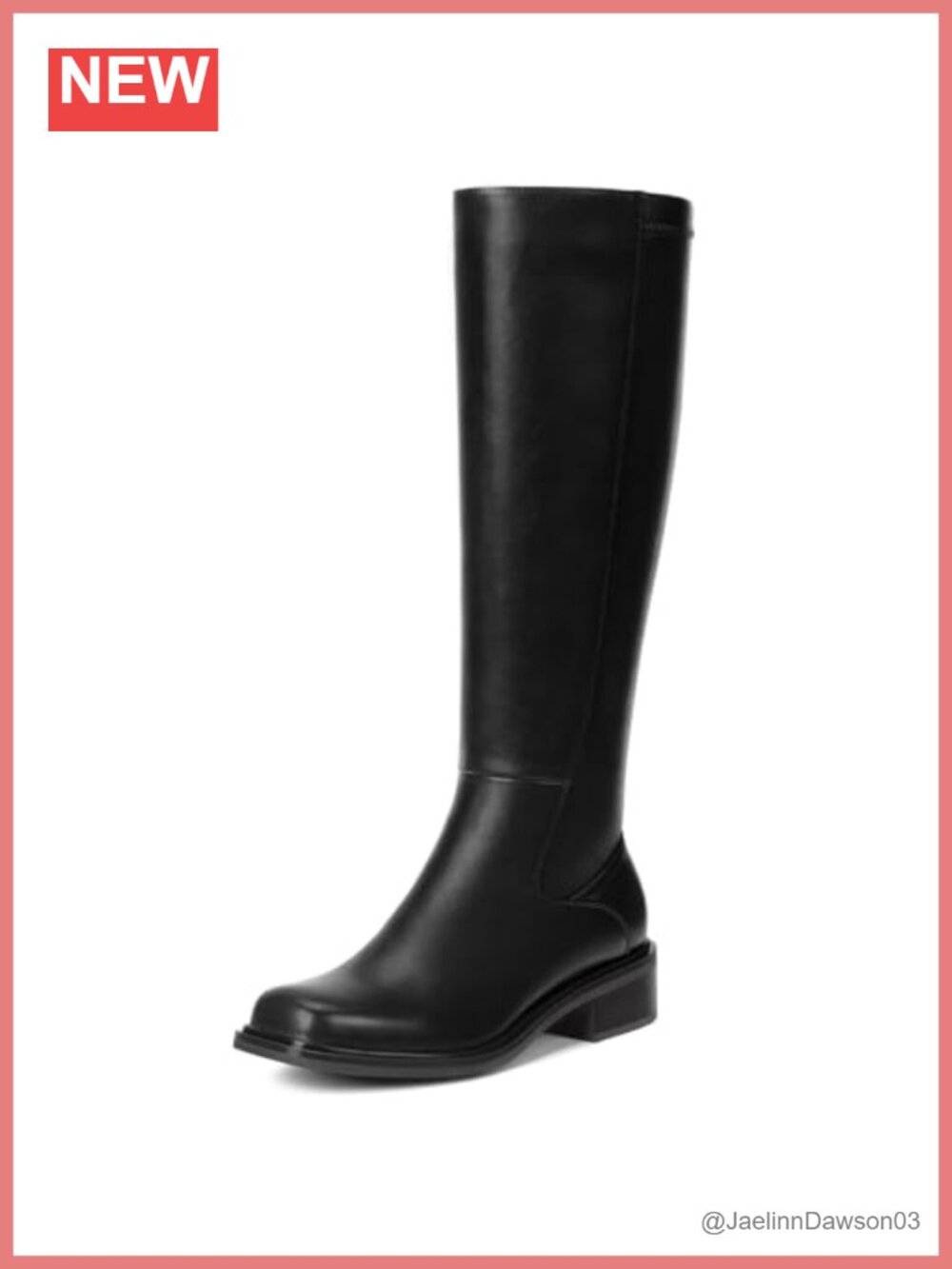 Faux Leather Knee High Boots Square Toe Low Block Heel Side Zip